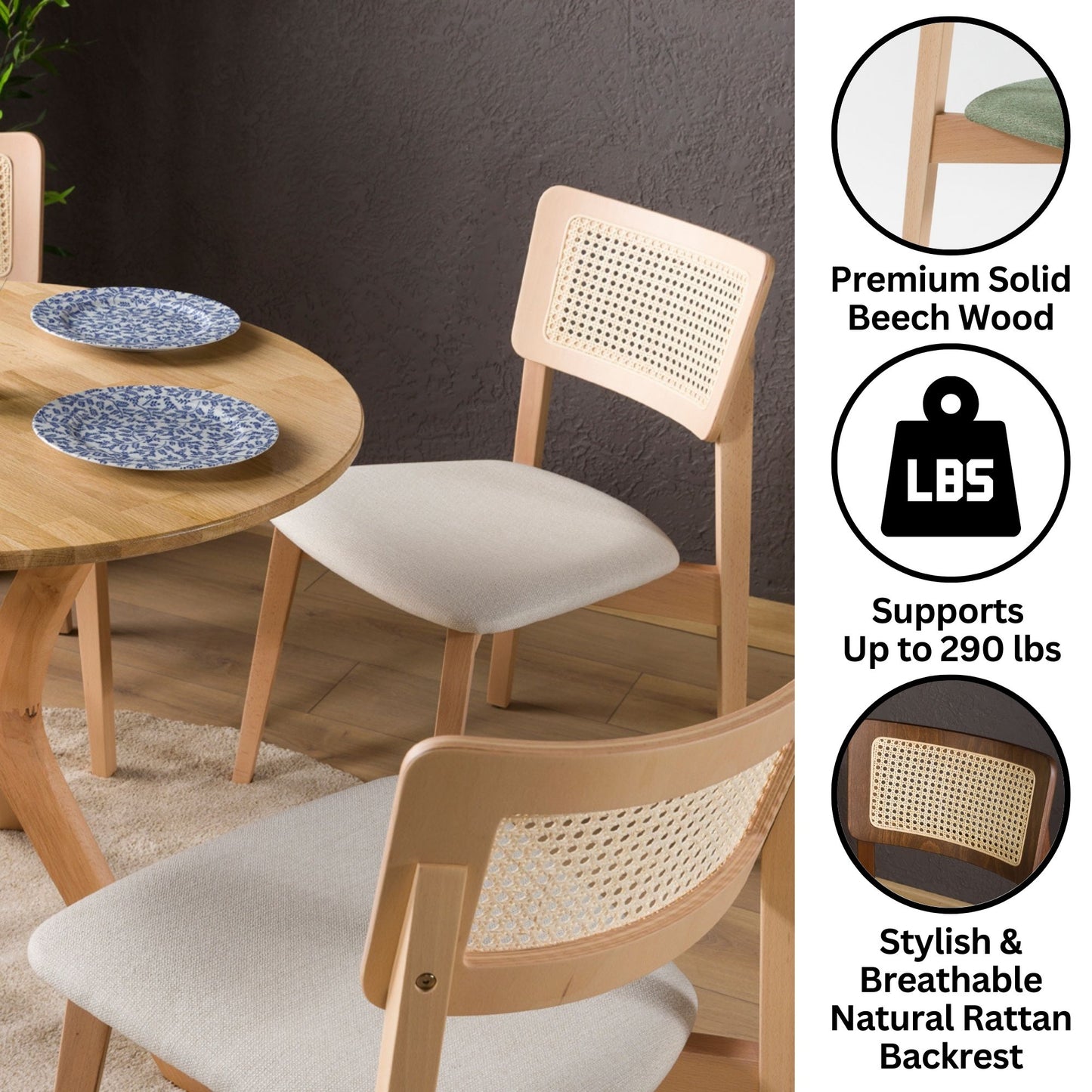Irem Solid Wood Dining Chairs - Set of 2 (Natural Color)