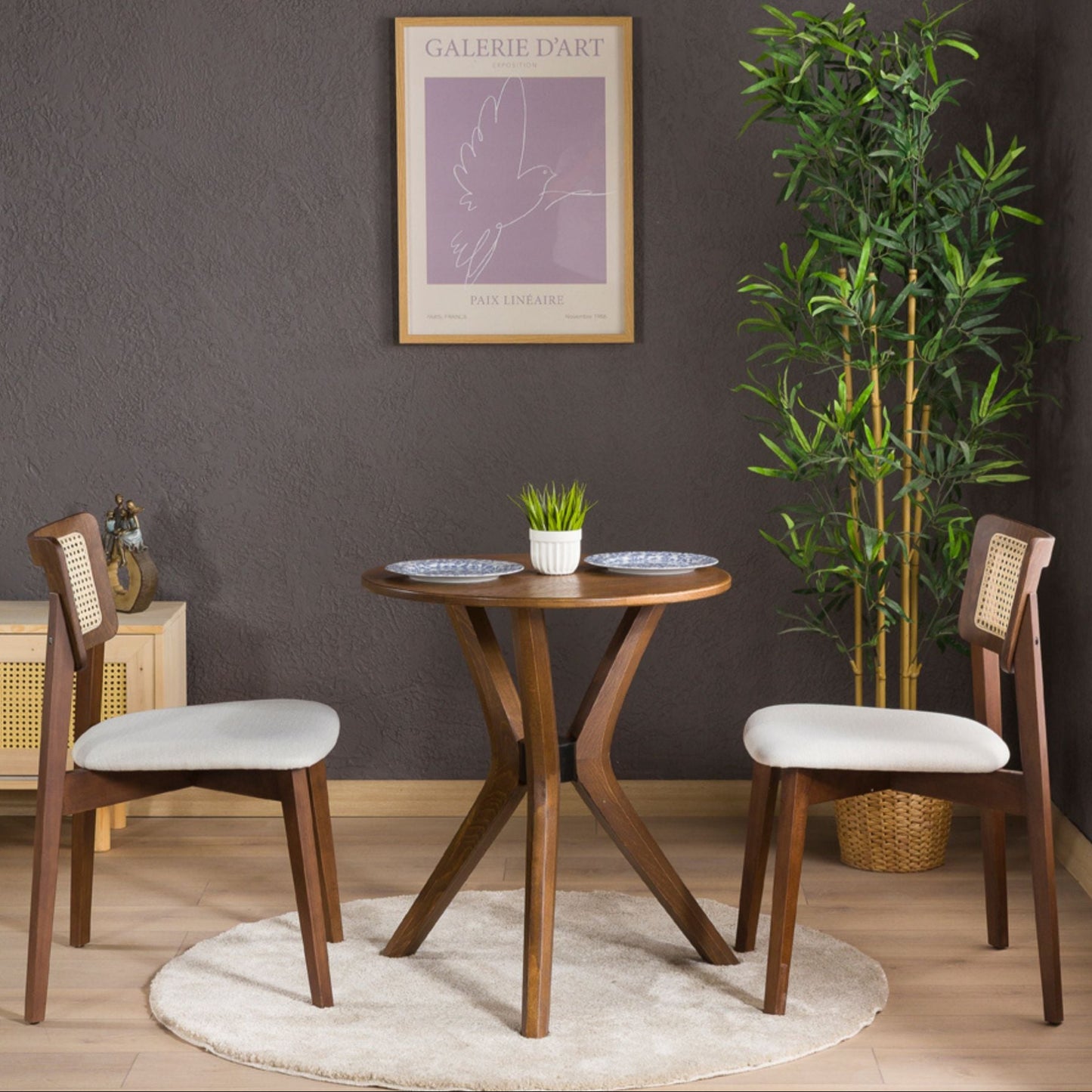 Rexa Solid Oak Round Dining Table Set – 2 to 6 Seater Options (Walnut Color)
