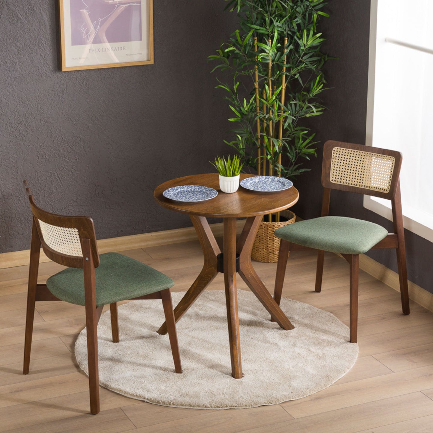 Rexa Solid Oak Round Dining Table Set – 2 to 6 Seater Options (Walnut Color)