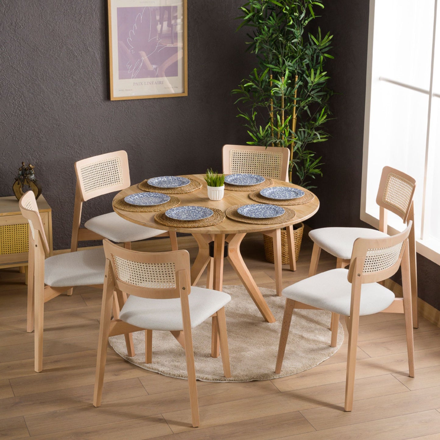 Rexa Solid Oak Round Dining Table Set – 2 to 6 Seater Options (Natural Color)