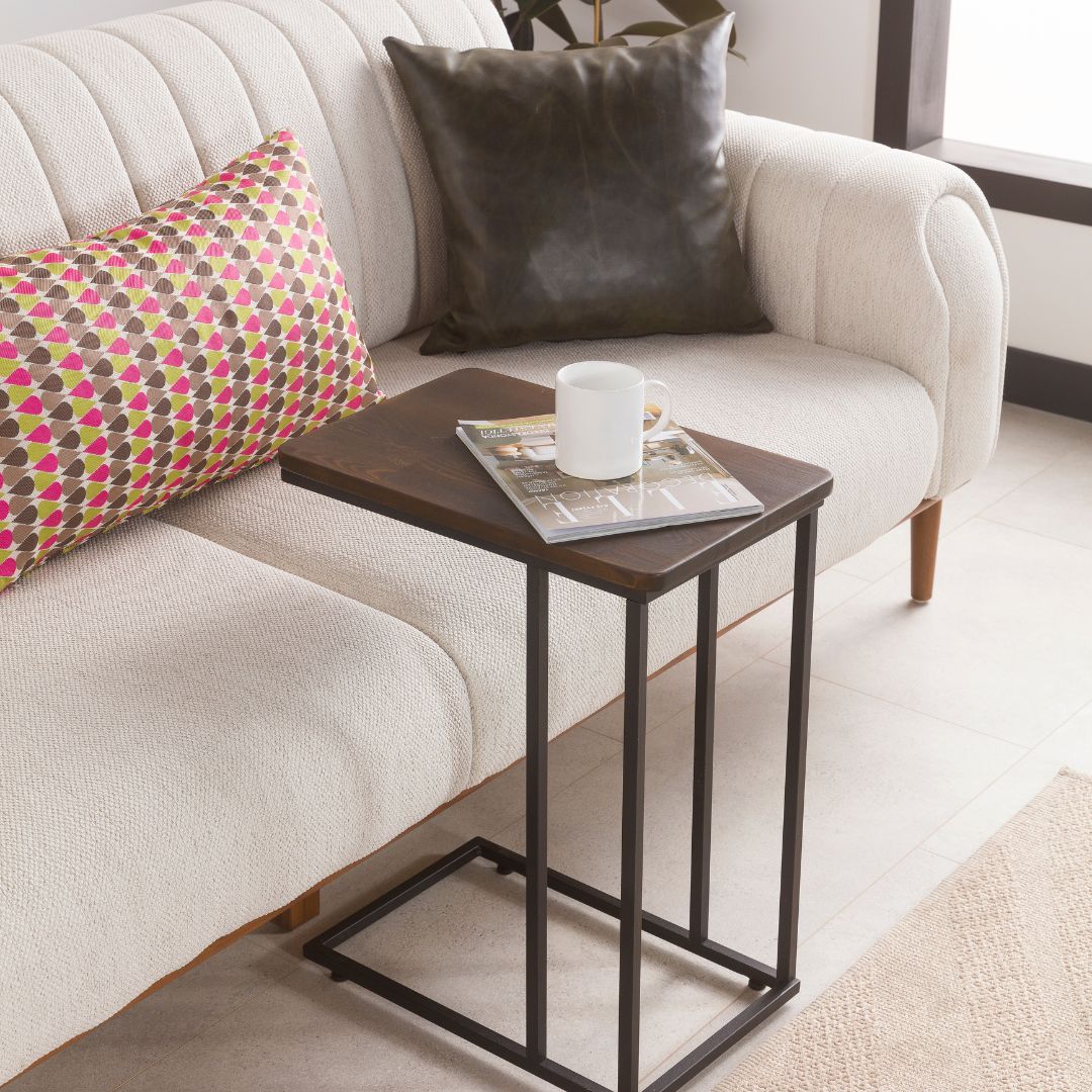 C-Shaped Slim Table with Metal Legs