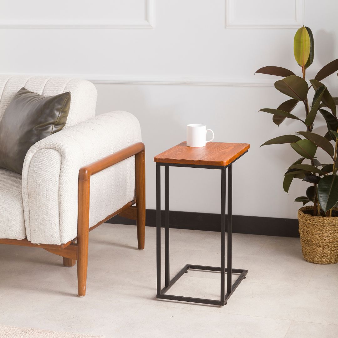 C-Shaped Slim Table with Metal Legs