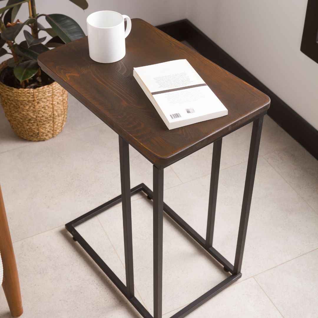 C-Shaped Slim Table with Metal Legs