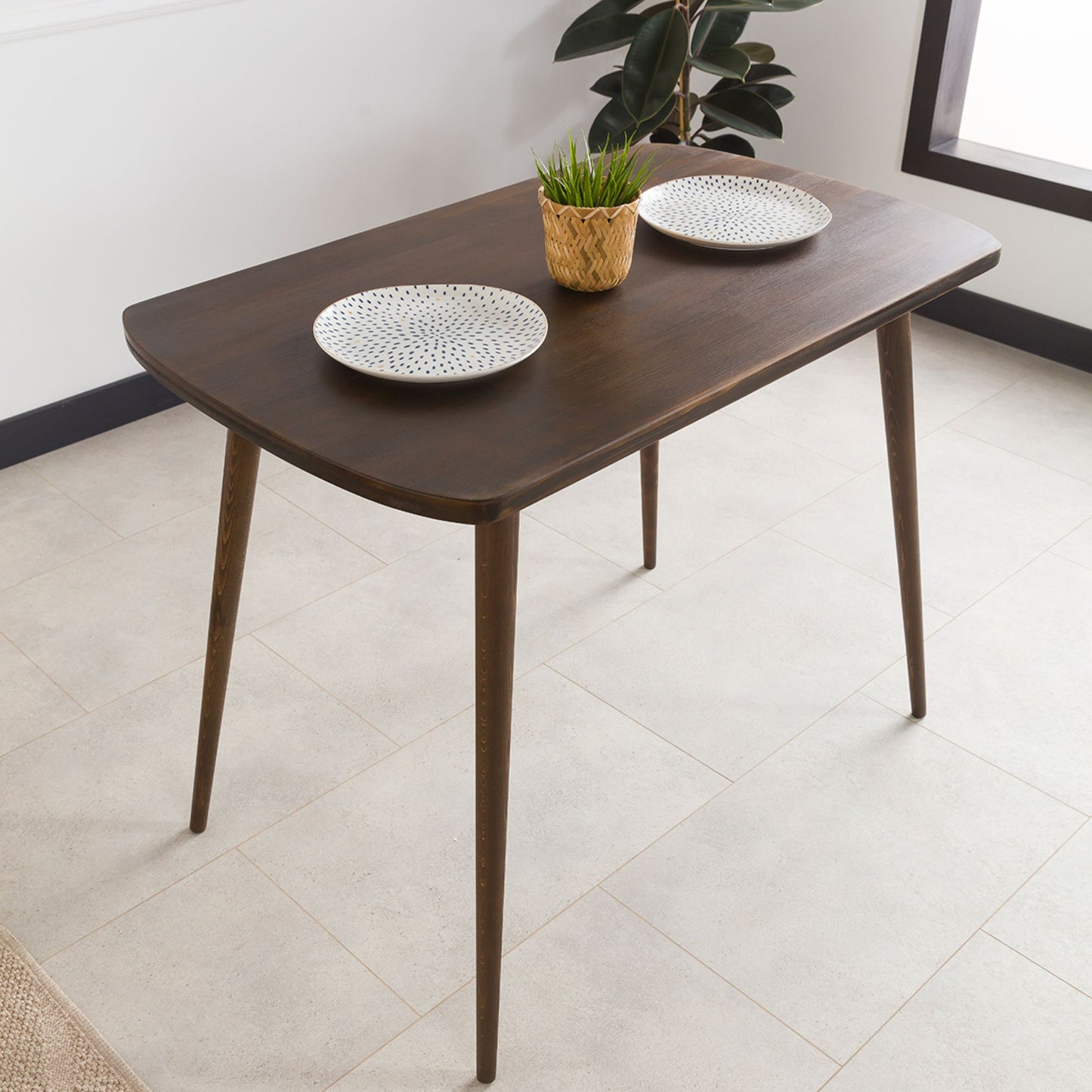 Modern Rectangle Solid Pine Dining Table with Rounded Edges