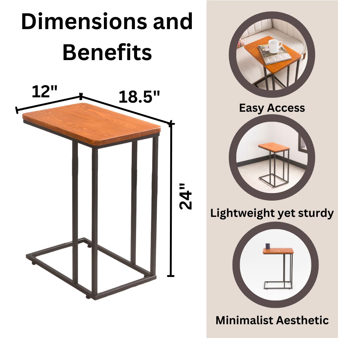 C-Shaped Slim Table with Metal Legs