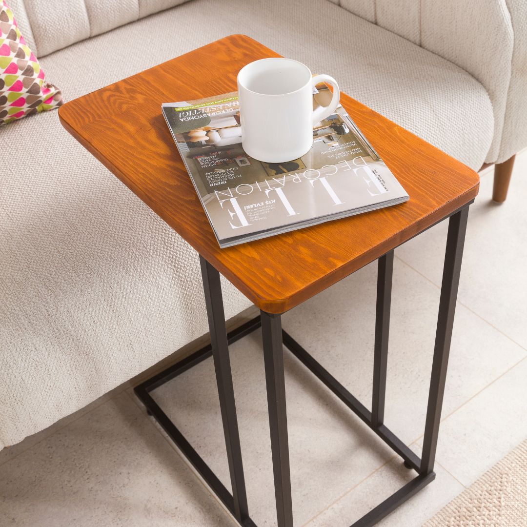 C-Shaped Slim Table with Metal Legs