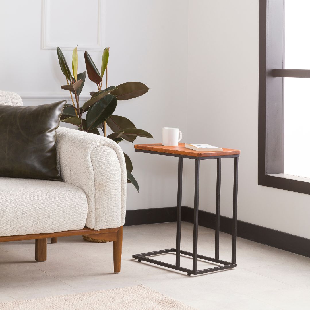 C-Shaped Slim Table with Metal Legs