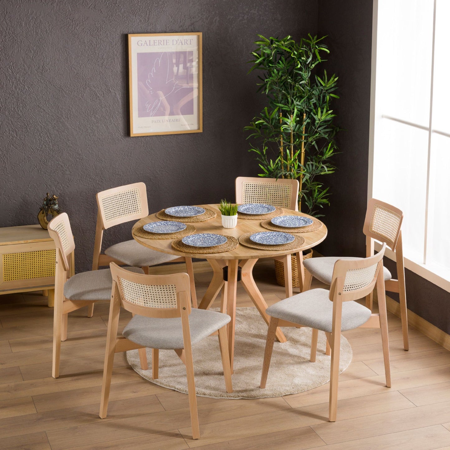Rexa Solid Oak Round Dining Table Set – 2 to 6 Seater Options (Natural Color)