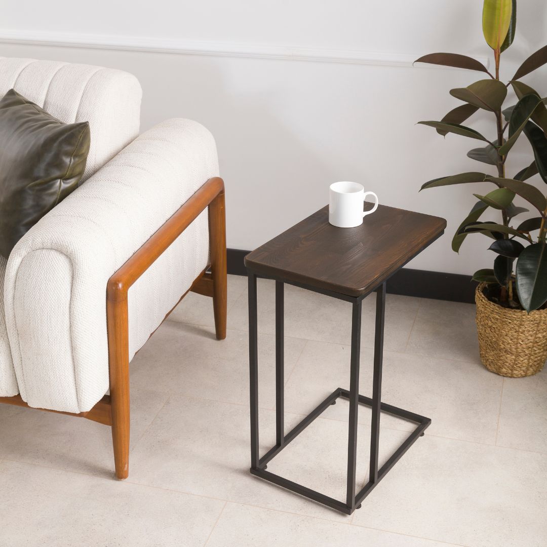 C-Shaped Slim Table with Metal Legs