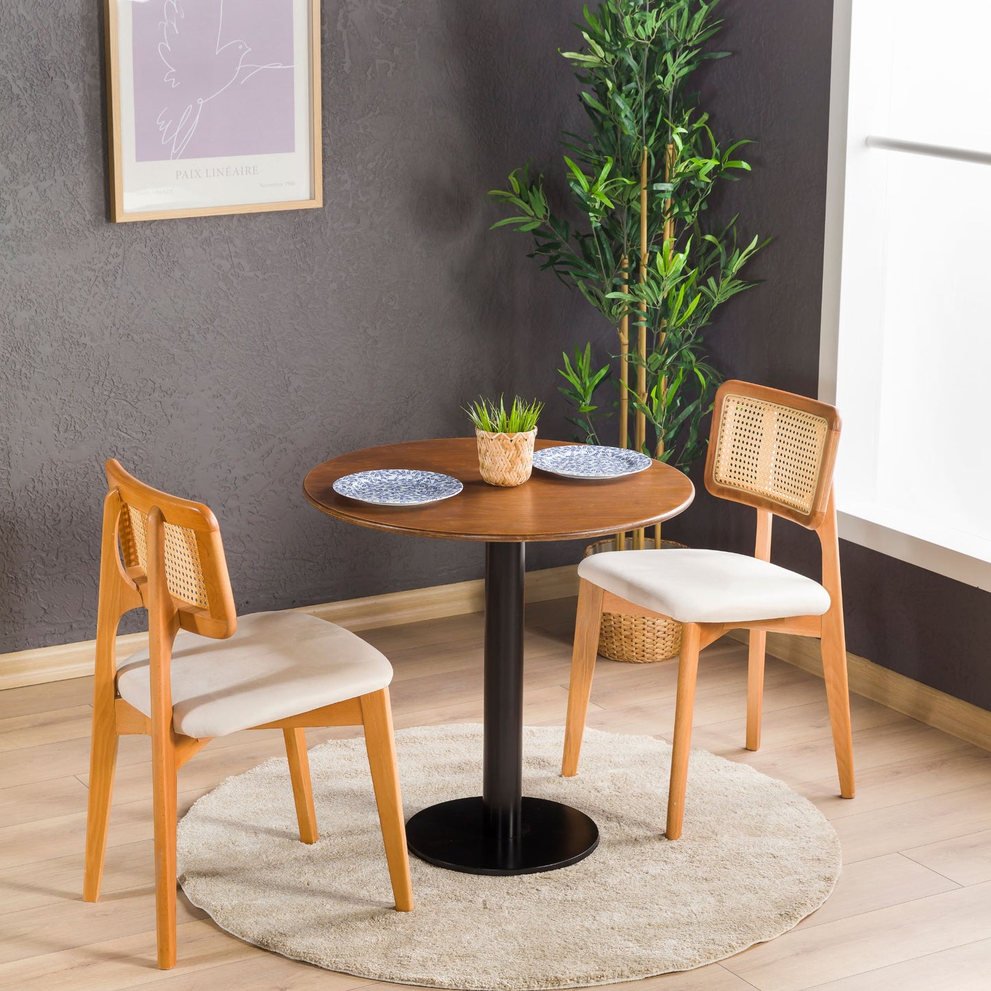 Birch Plywood Round Dining Table with Metal Tulip Leg