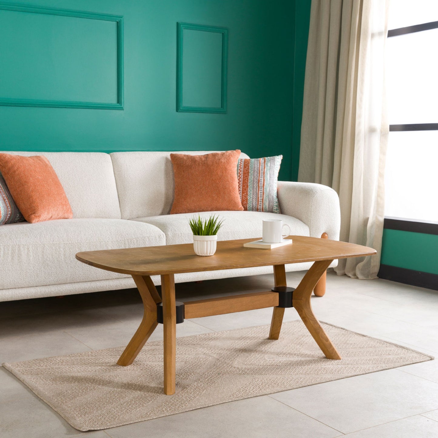 Modern Rectangle Coffee Table with Solid Wood Butterfly Legs