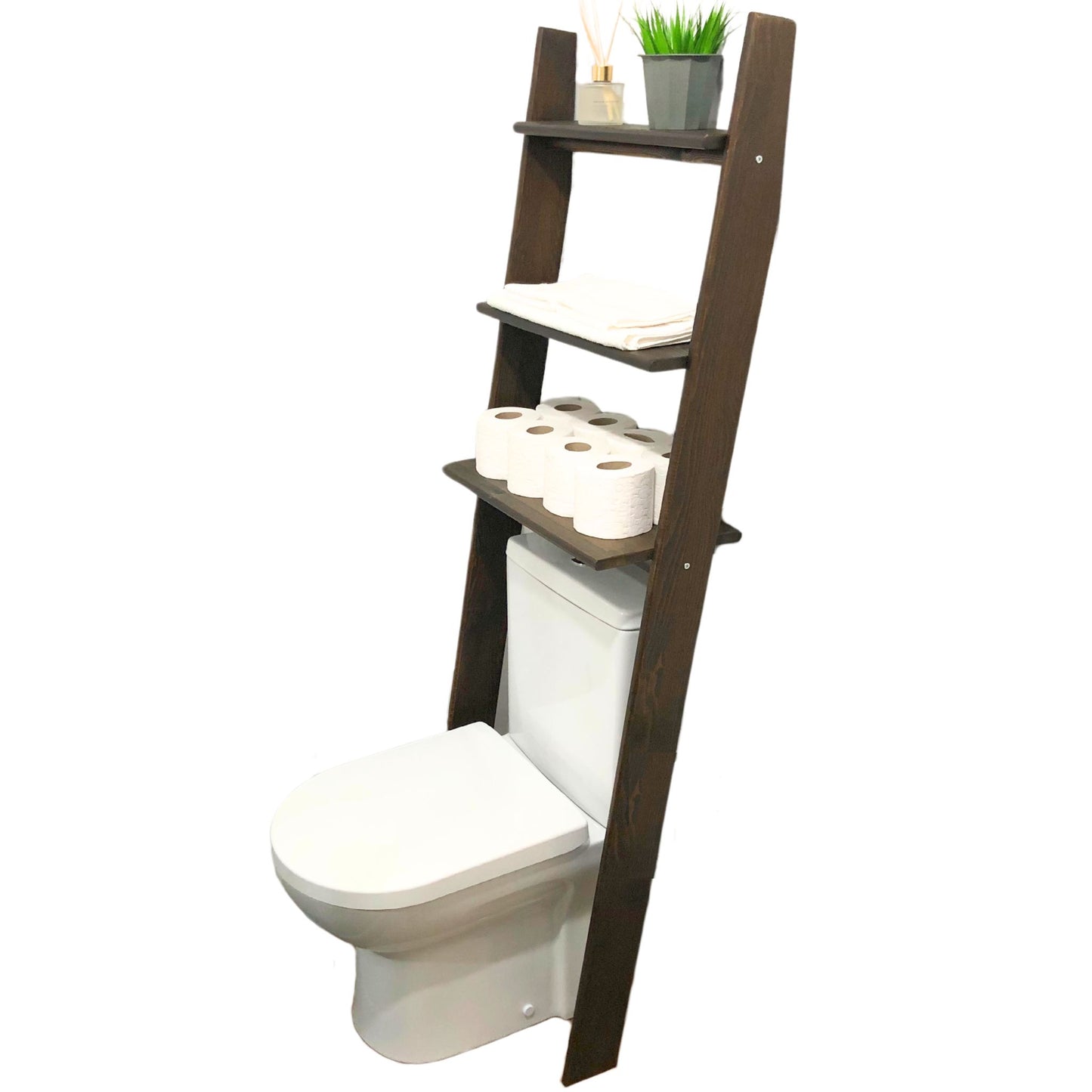 Solid Wood Over the Toilet Ladder Shelf