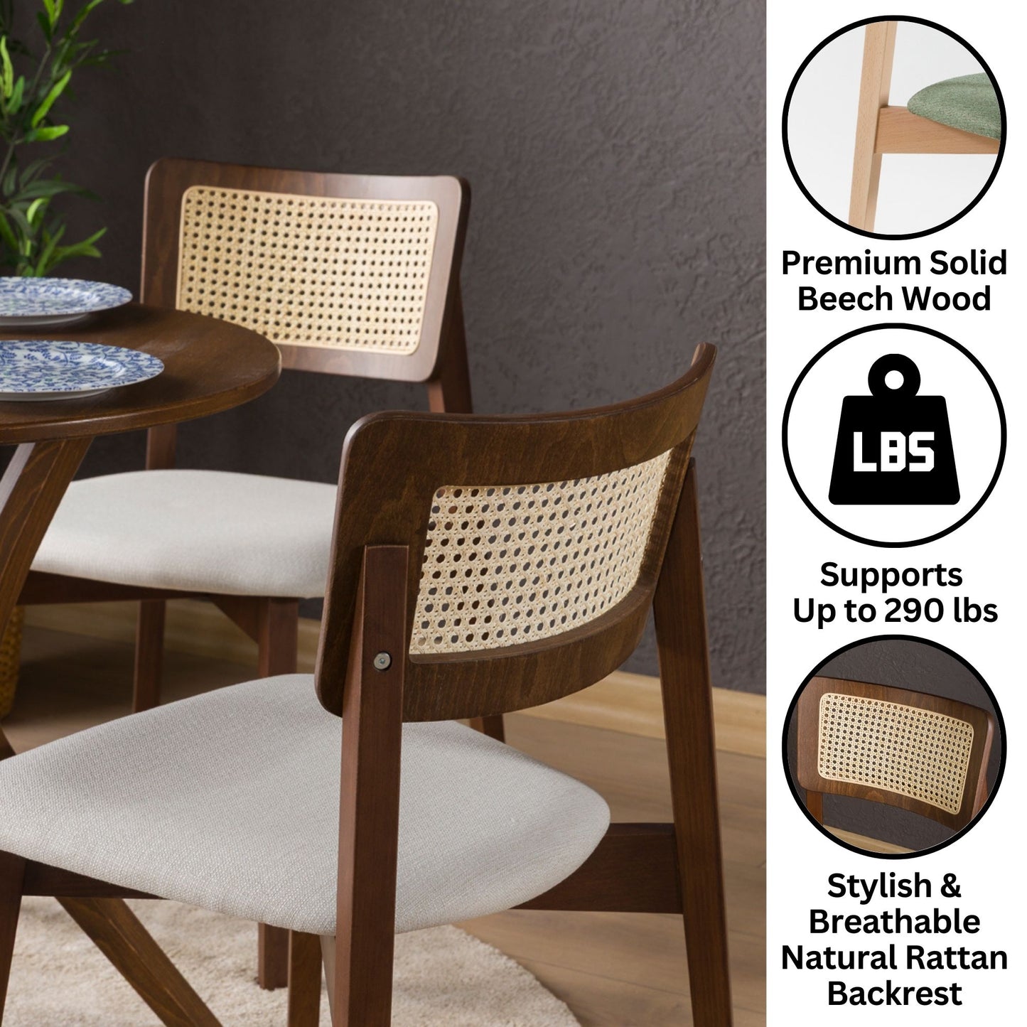 Irem Solid Wood Dining Chairs - Set of 2 (Walnut Color)