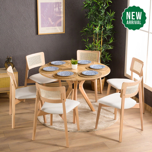 Rexa Solid Oak Round Dining Table Set – 2 to 6 Seater Options (Natural Color)