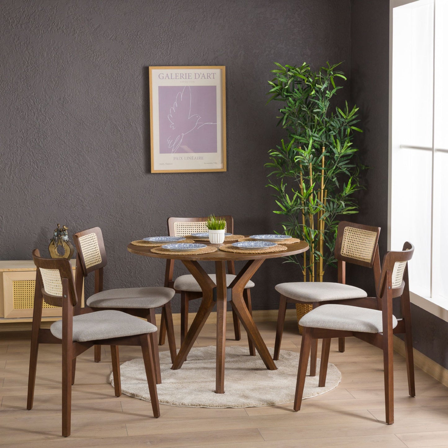 Rexa Solid Oak Round Dining Table Set – 2 to 6 Seater Options (Walnut Color)