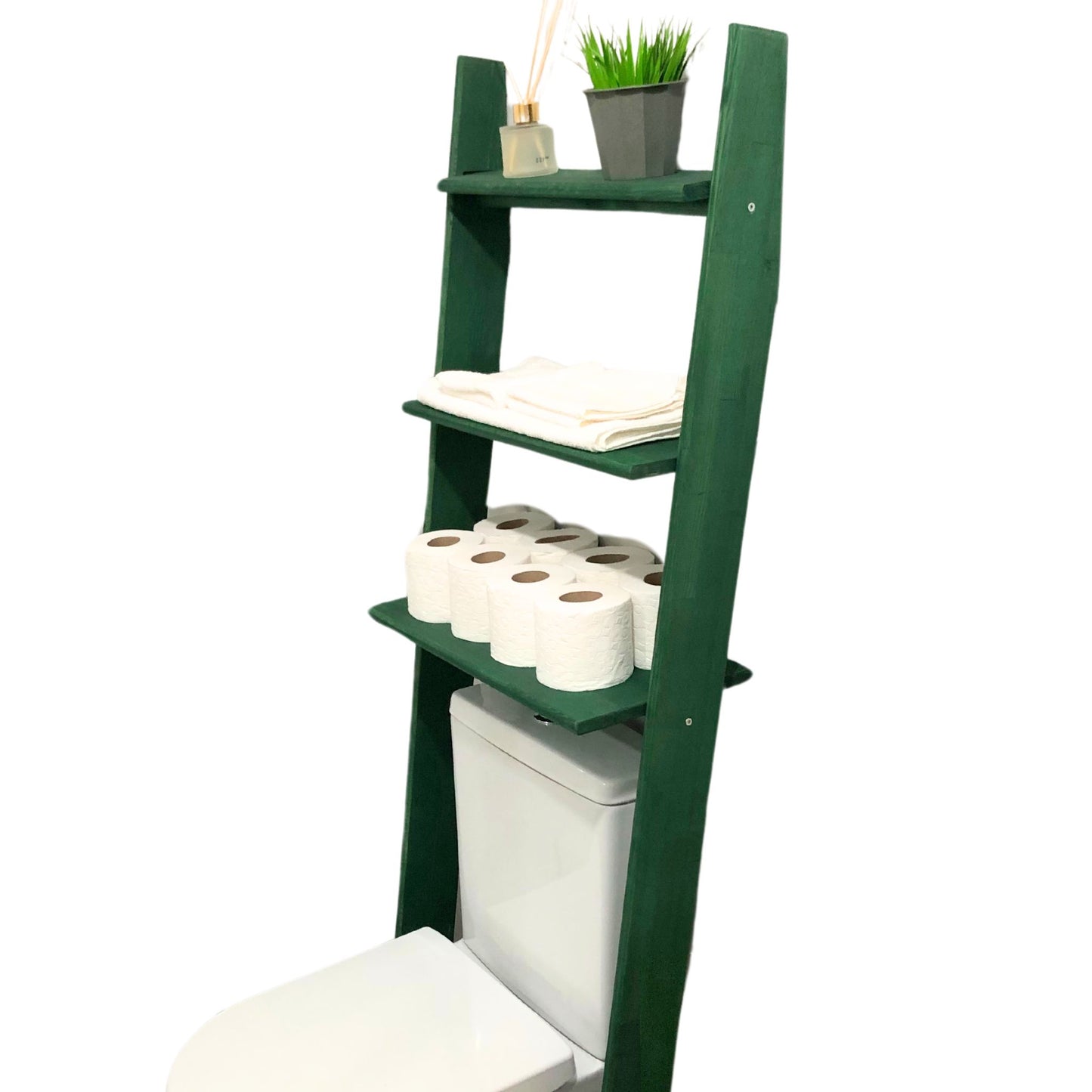 Solid Wood Over the Toilet Ladder Shelf