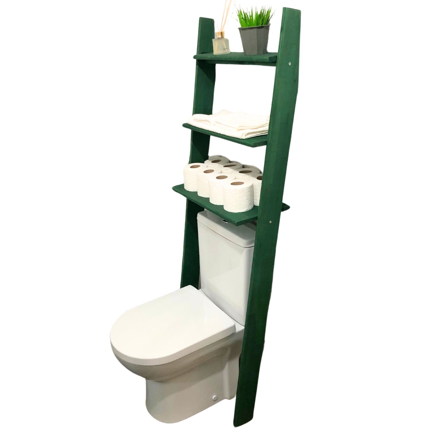 Solid Wood Over the Toilet Ladder Shelf