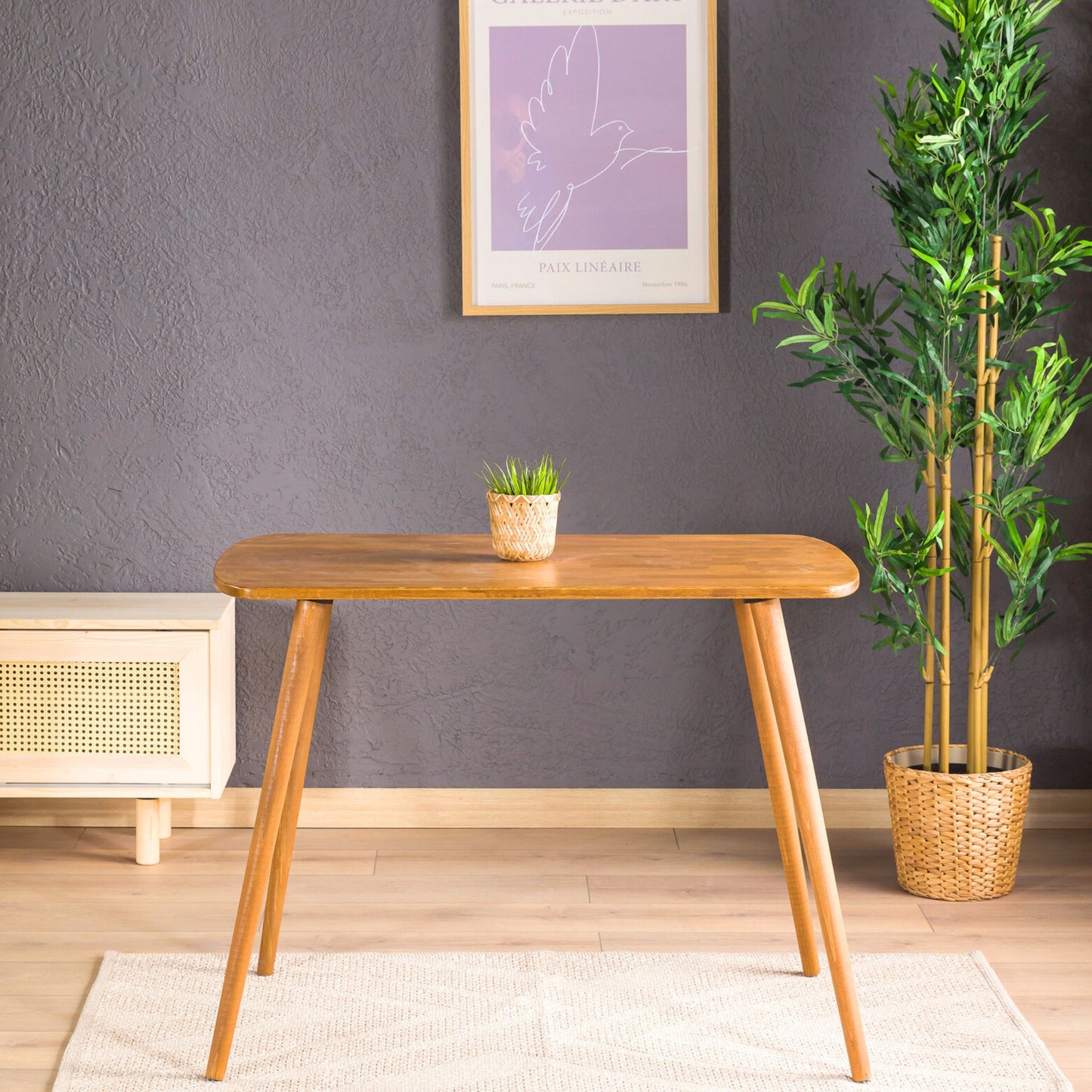 Modern Solid Oak Rectangle Dining Table with Rounded Side