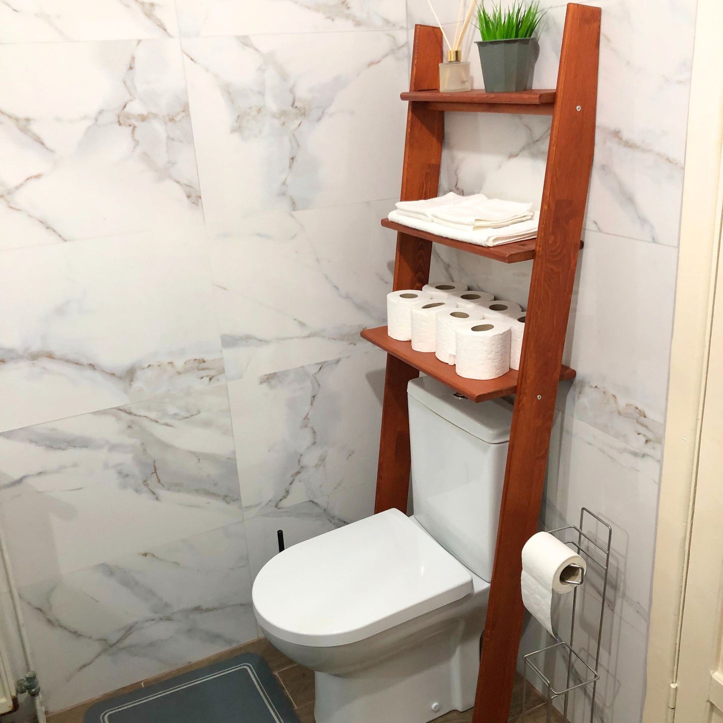 Solid Wood Over the Toilet Ladder Shelf