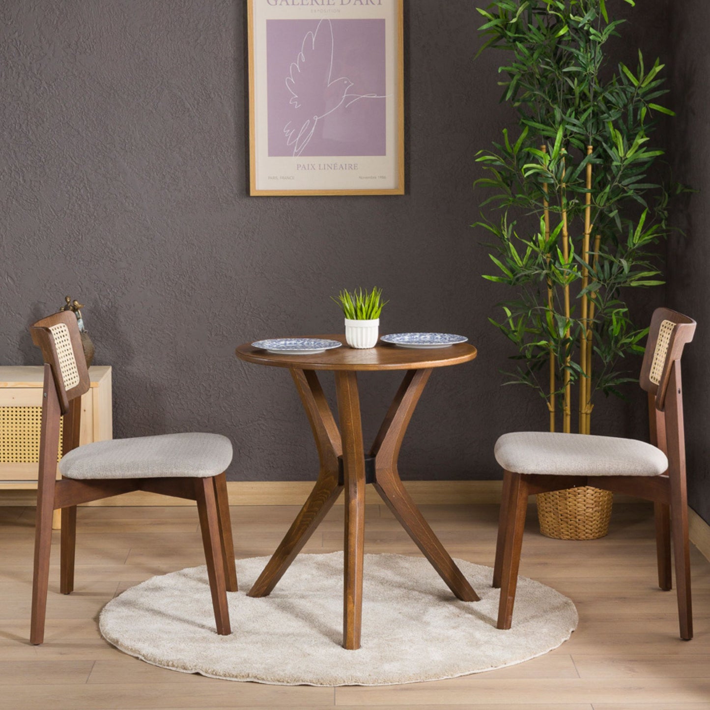 Rexa Solid Oak Round Dining Table Set – 2 to 6 Seater Options (Walnut Color)