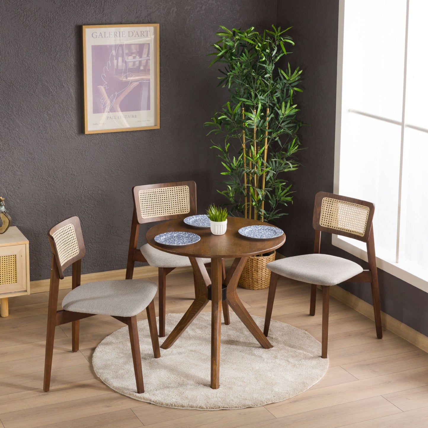 Rexa Solid Oak Round Dining Table Set – 2 to 6 Seater Options (Walnut Color)