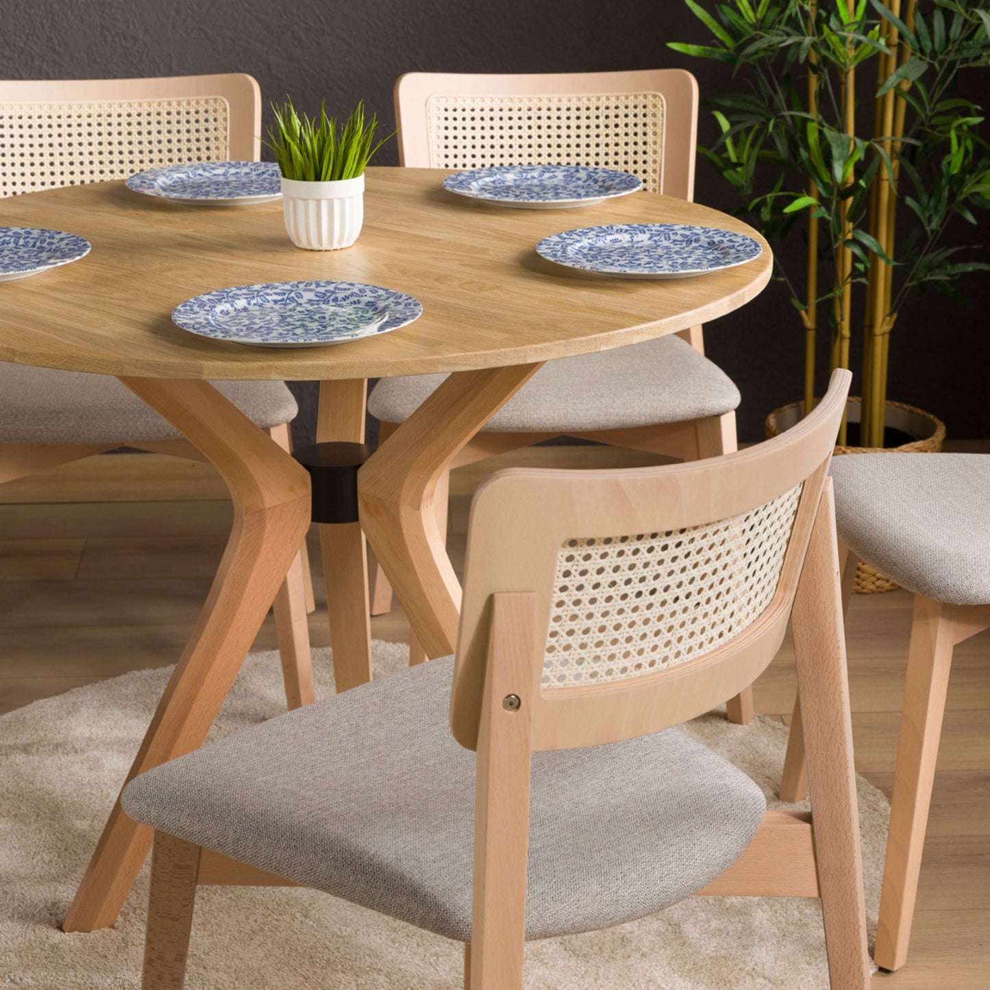 Rexa Solid Oak Round Dining Table Set – 2 to 6 Seater Options (Natural Color)