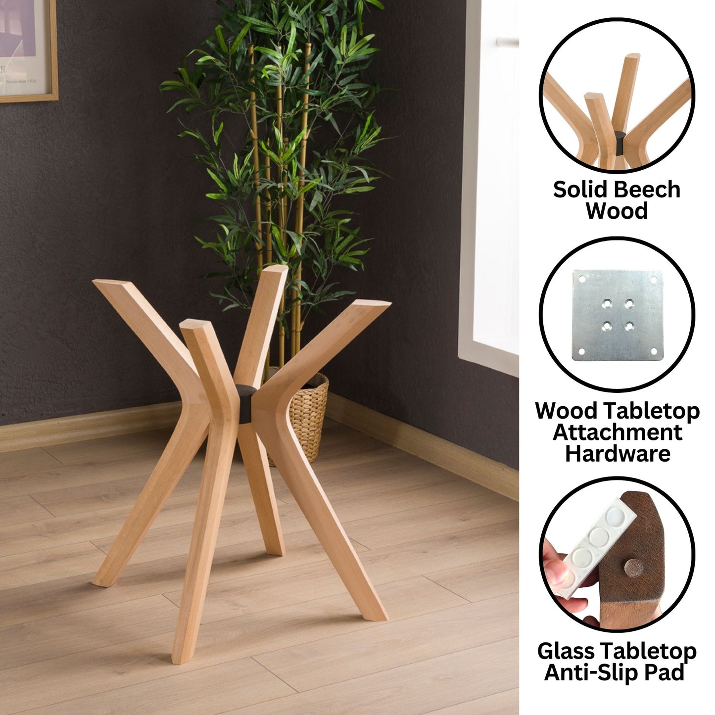 Solid Wood Round Dining Table Base 4-Legs