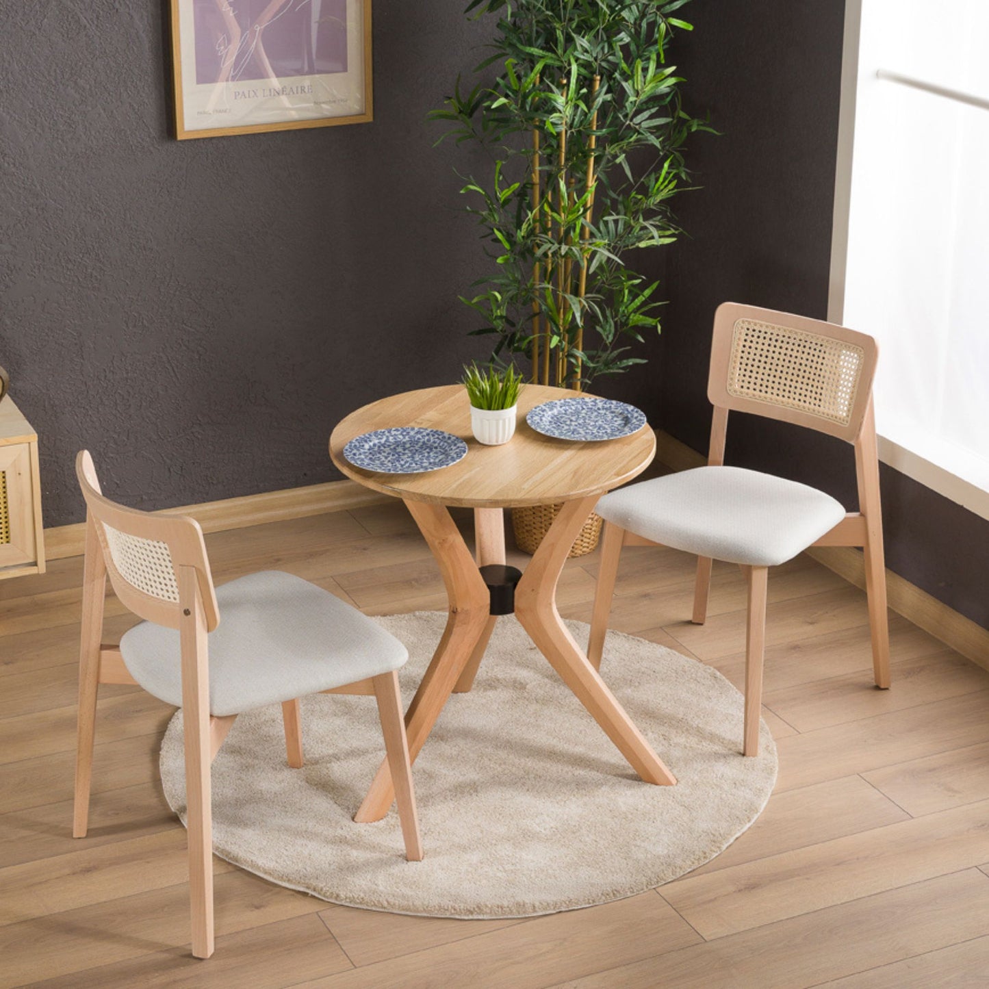 Rexa Solid Oak Round Dining Table Set – 2 to 6 Seater Options (Natural Color)