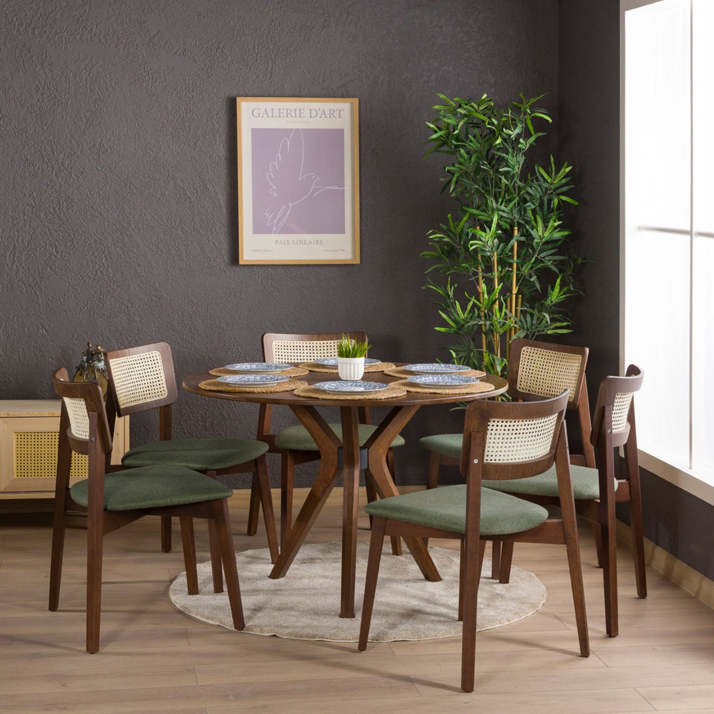Rexa Solid Oak Round Dining Table Set – 2 to 6 Seater Options (Walnut Color)