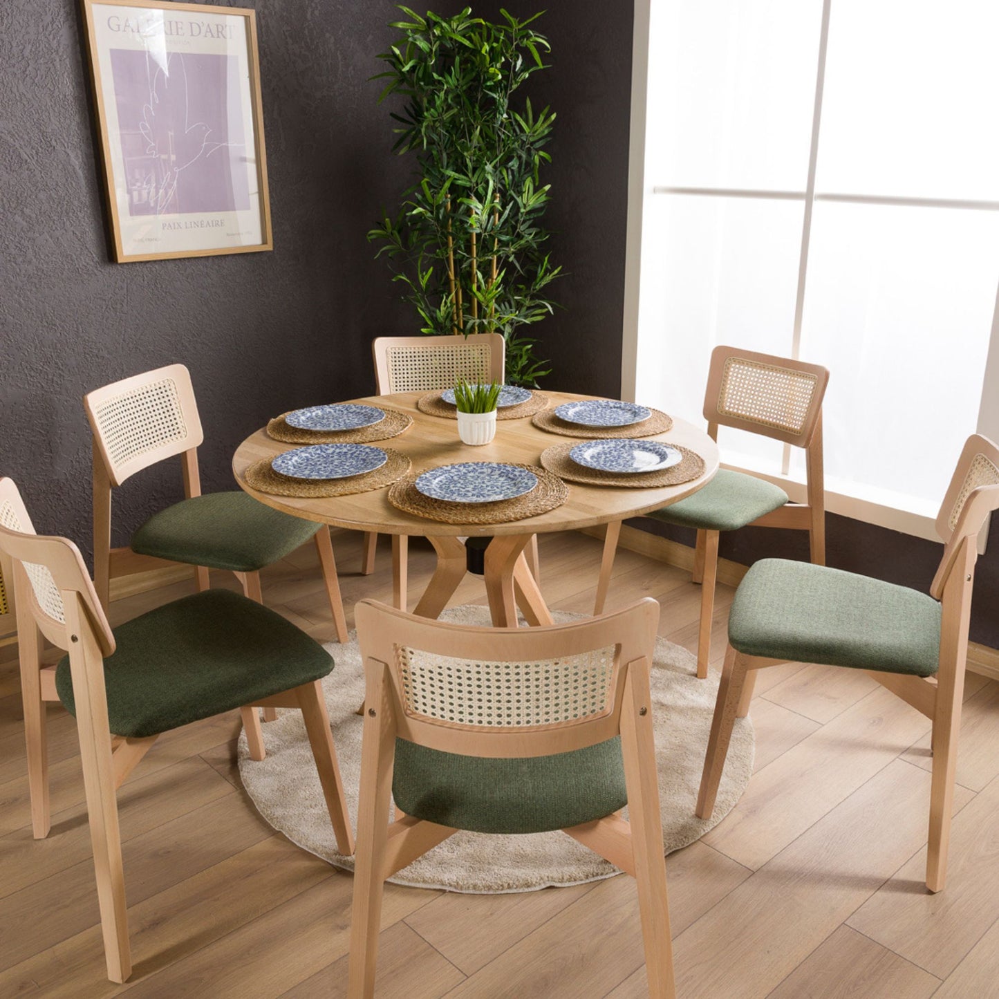 Rexa Solid Oak Round Dining Table Set – 2 to 6 Seater Options (Natural Color)