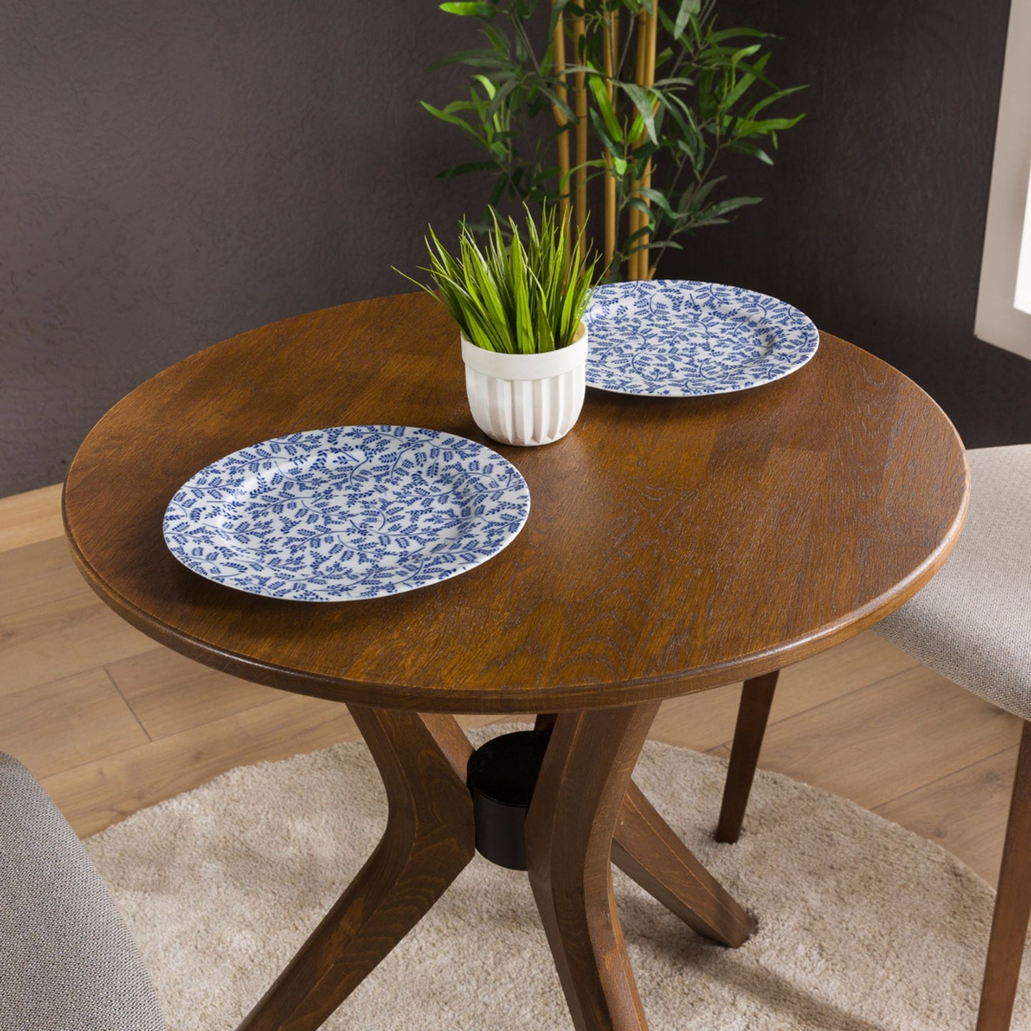 Rexa Solid Oak Round Dining Table Set – 2 to 6 Seater Options (Walnut Color)