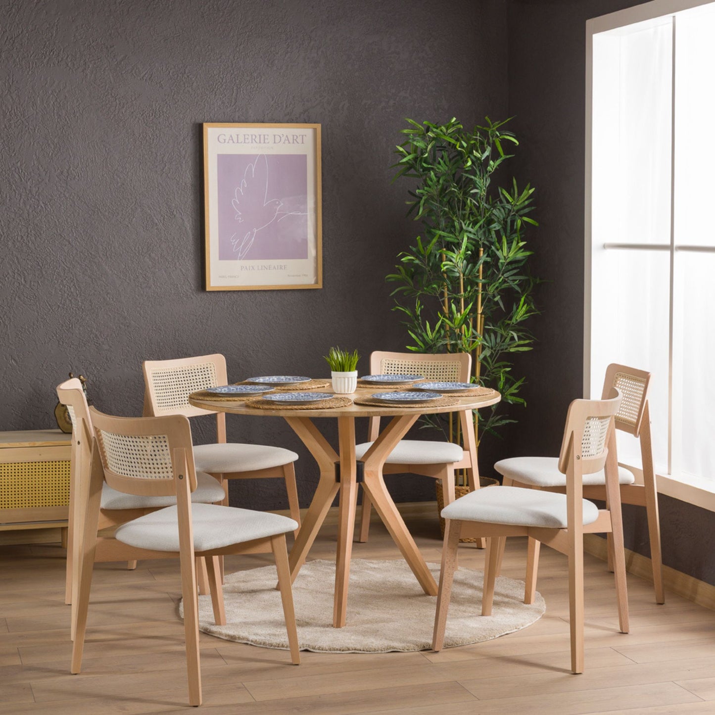 Rexa Solid Oak Round Dining Table Set – 2 to 6 Seater Options (Natural Color)