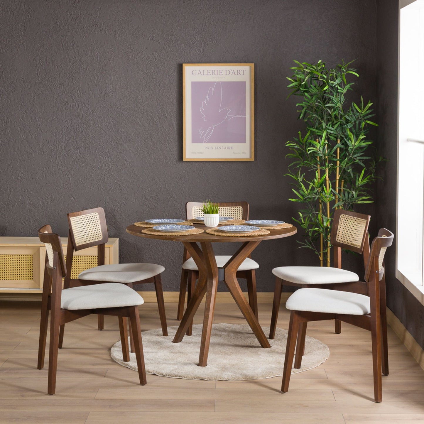 Rexa Solid Oak Round Dining Table Set – 2 to 6 Seater Options (Walnut Color)