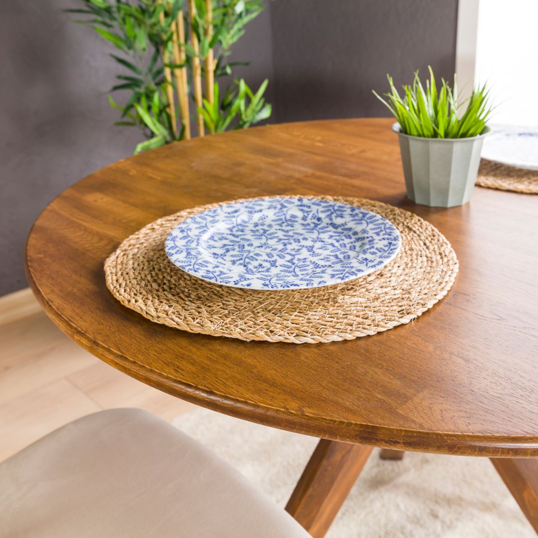 Solid Oak Round Dining Table with Wooden Butterfly Legs