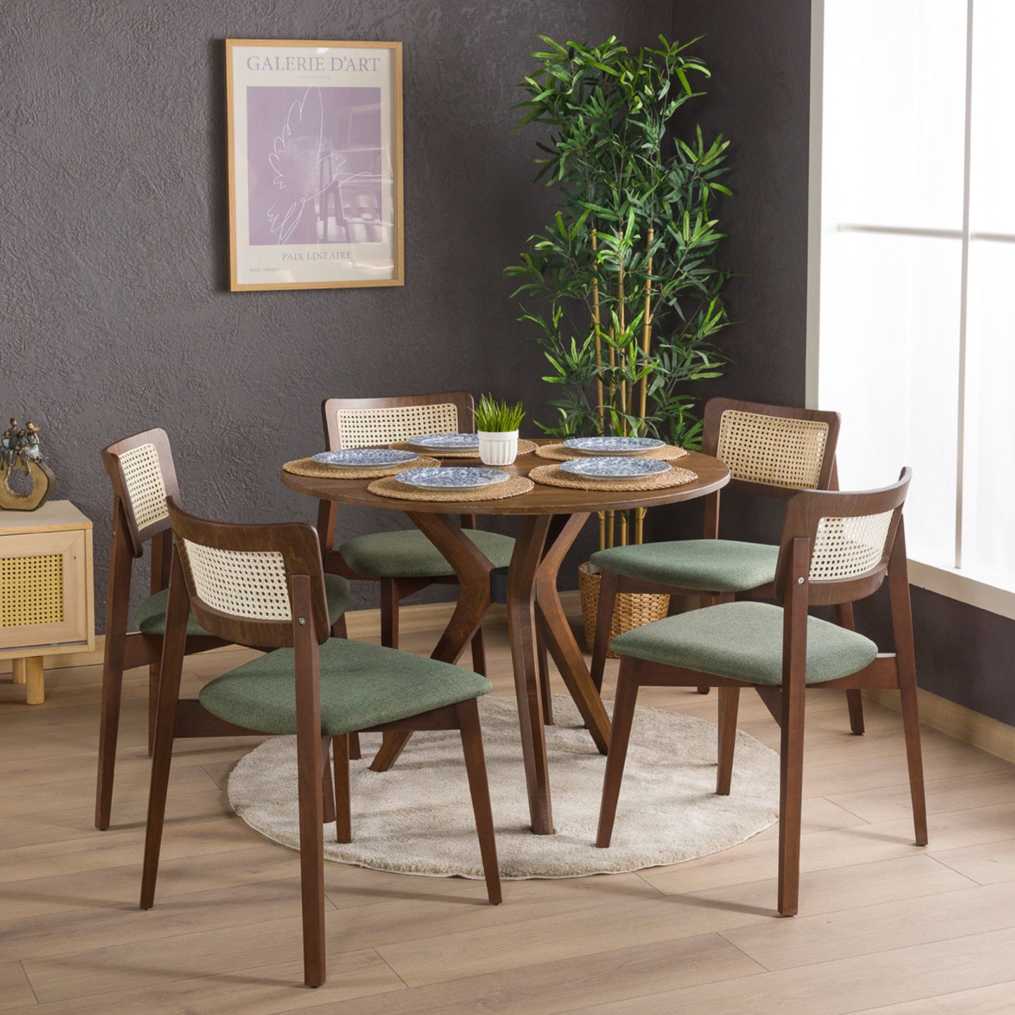 Rexa Solid Oak Round Dining Table Set – 2 to 6 Seater Options (Walnut Color)