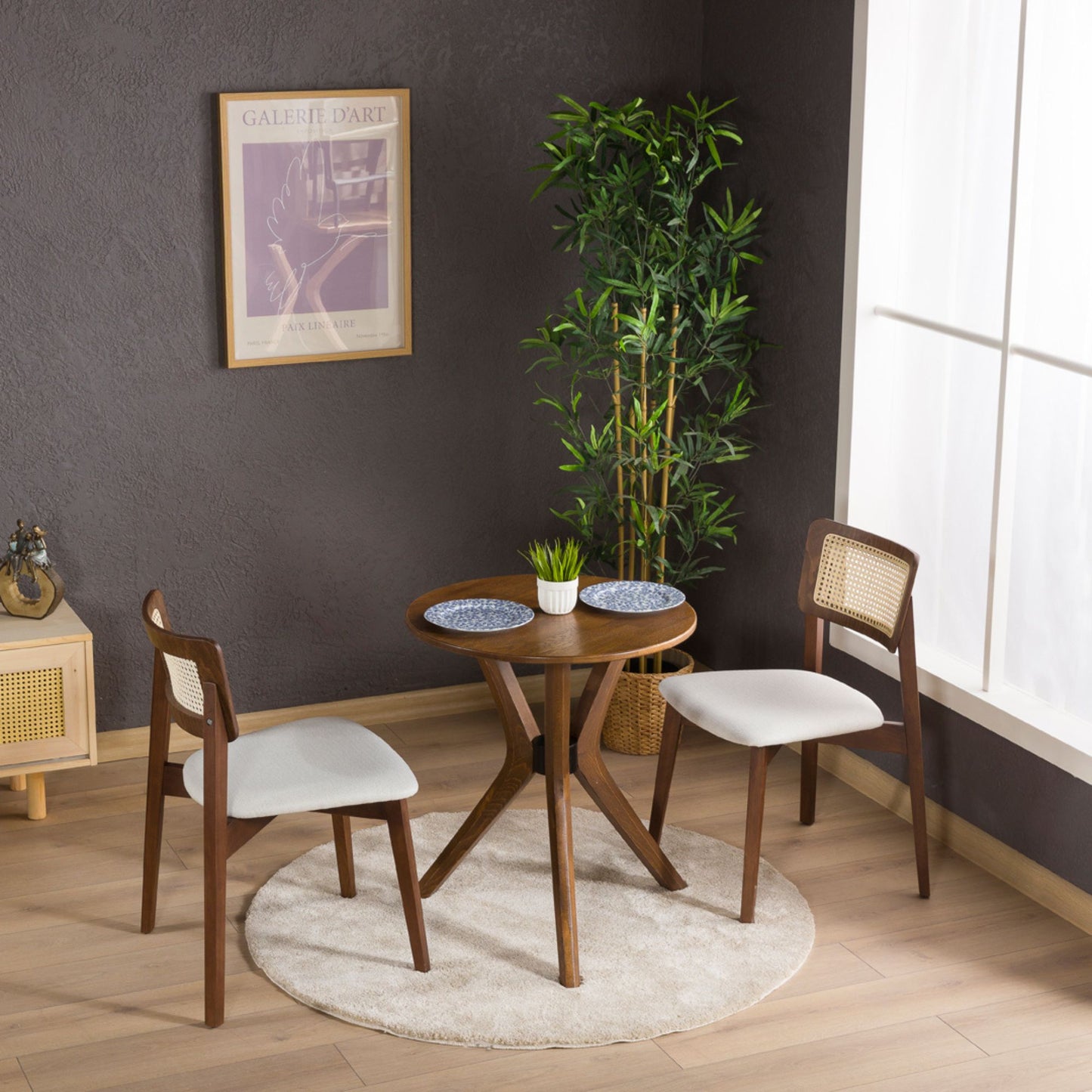 Rexa Solid Oak Round Dining Table Set – 2 to 6 Seater Options (Walnut Color)