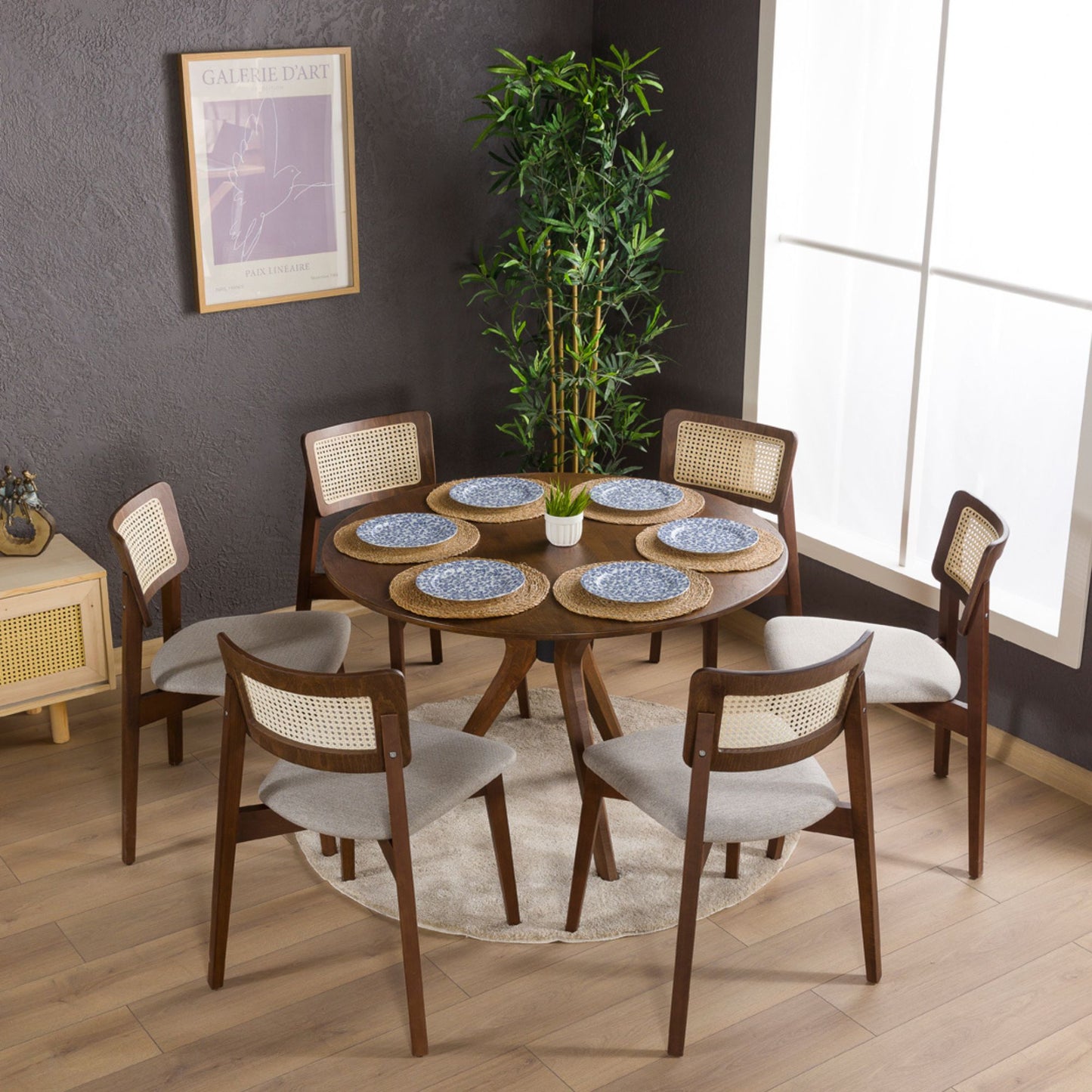 Rexa Solid Oak Round Dining Table Set – 2 to 6 Seater Options (Walnut Color)