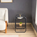2-Tier Metal Side Table with Glass Tabletop