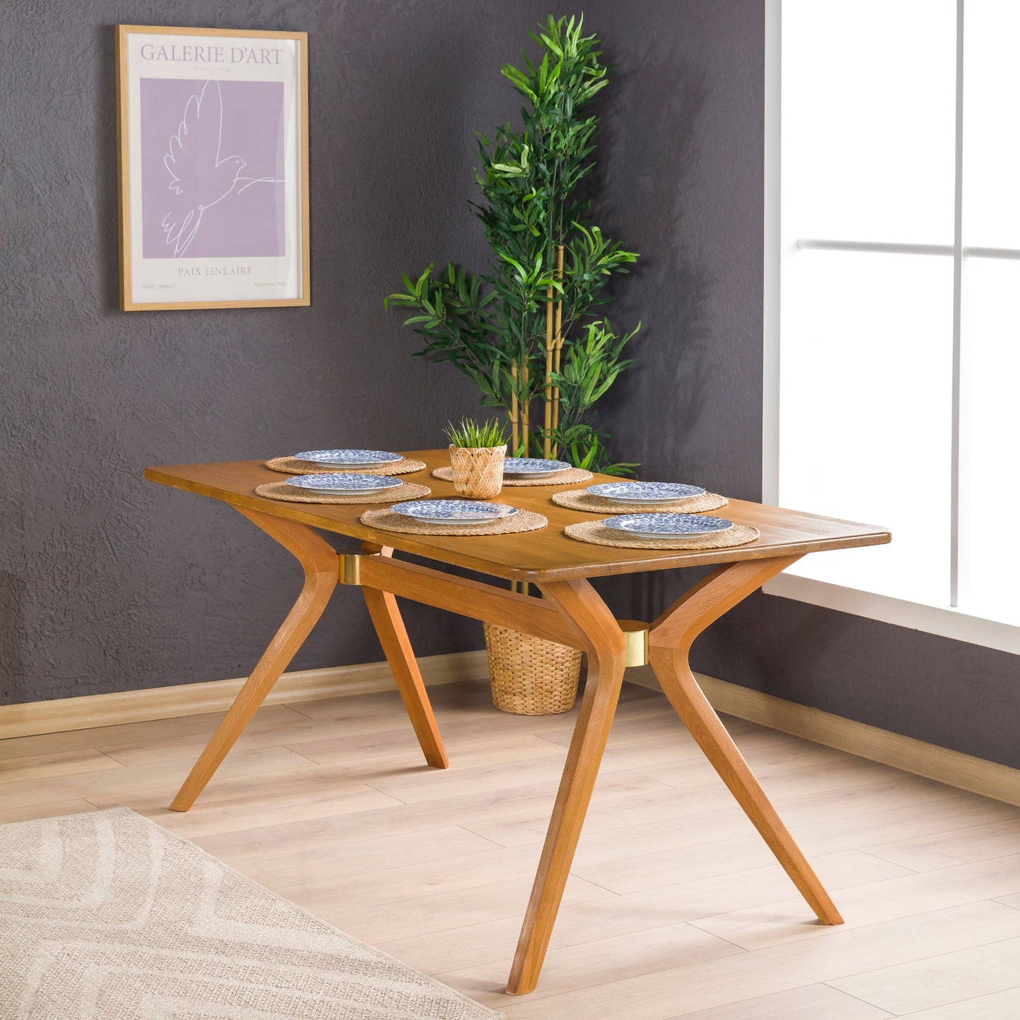 Rustic Rectangular Dining Table with Butterfly Pedestal Legs