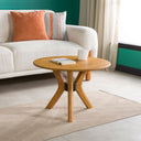 طاولة قهوة مستديرة من الخشب الصلب بقاعدة ثلاثية الأرجل