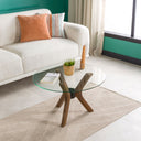 Round Glass Coffee Table with Solid Wood Butterfly Legs