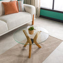 Round Glass Coffee Table with Solid Wood Butterfly Legs