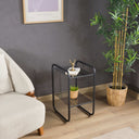 2-Tier Metal Side Table with Glass Tabletop
