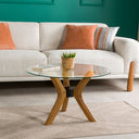 Round Glass Coffee Table with Solid Wood Butterfly Legs