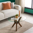 Round Glass Coffee Table with Solid Wood Butterfly Legs