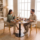 طاولة طعام مستديرة من خشب البتولا الرقائقي مع ساق توليب معدنية
