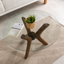 Round Glass Coffee Table with Solid Wood Butterfly Legs
