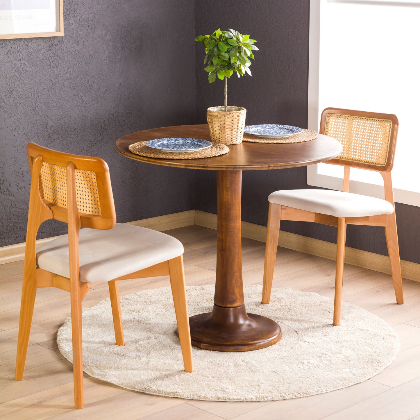 Solid Oak Round Dining Table with Wooden Tulip Legs