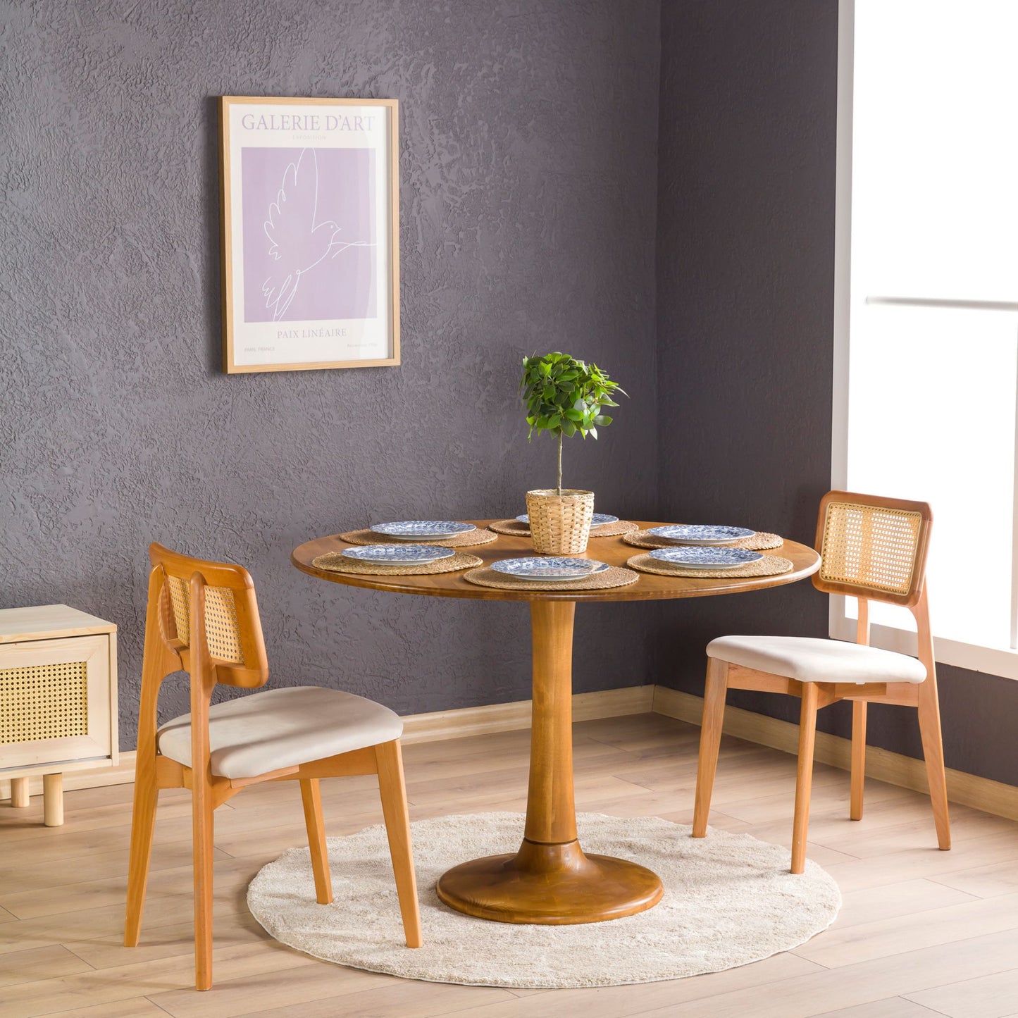 Solid Oak Round Dining Table with Wooden Tulip Legs