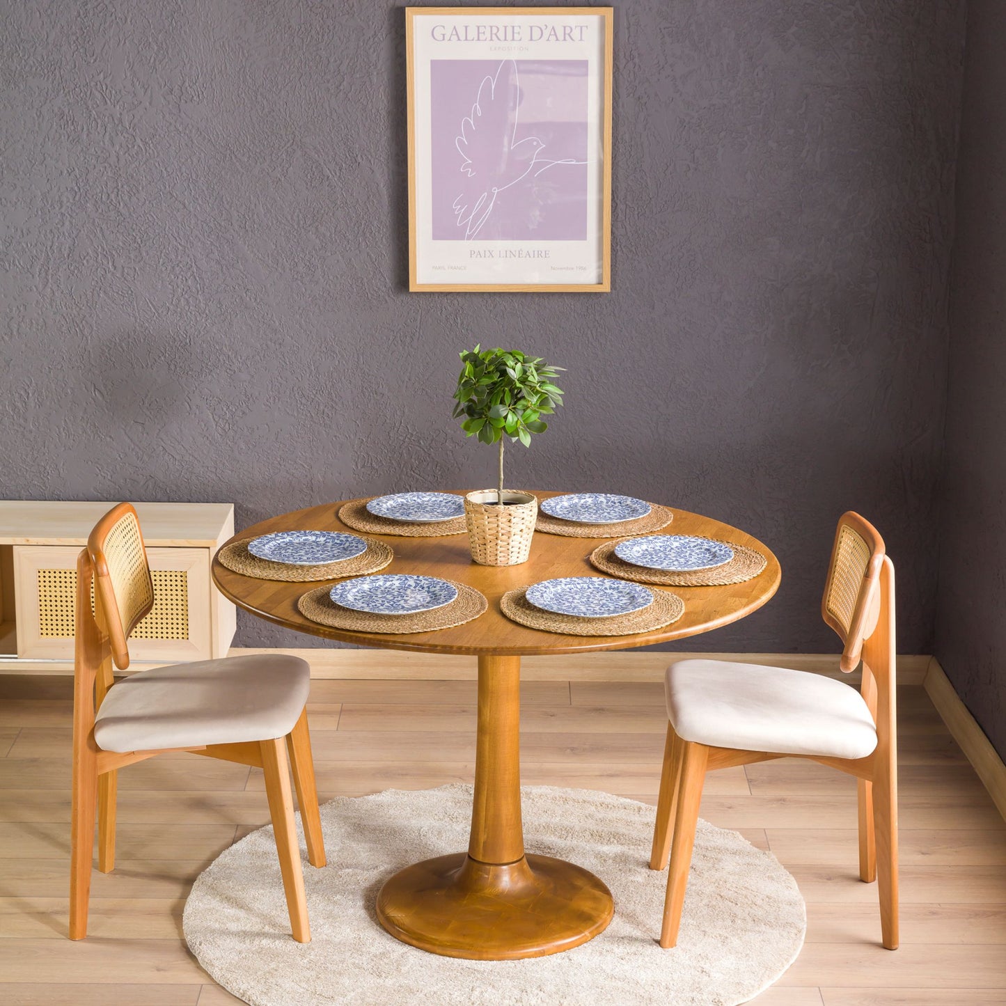 Solid Oak Round Dining Table with Wooden Tulip Legs